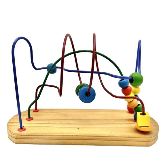 Developmental Wooden Bead Slider Maze Game 10.5 x 7 x 4 EUC - Picture 1 of 7
